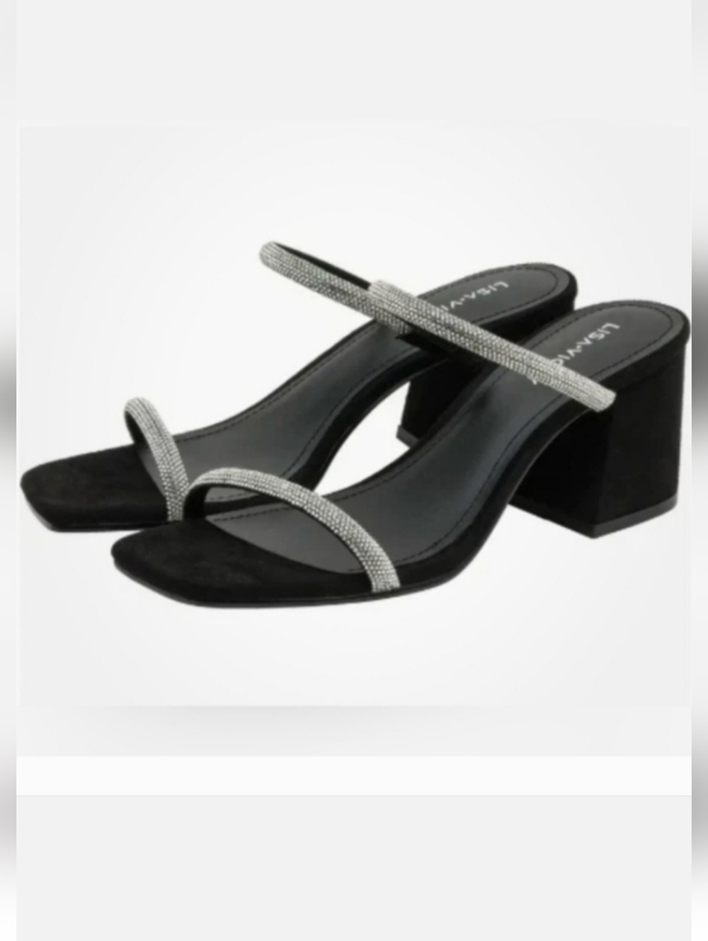 Lisa Vicky Mood Rhinestone Block Heel Slip On Mule Sandals Black NIB Size 7